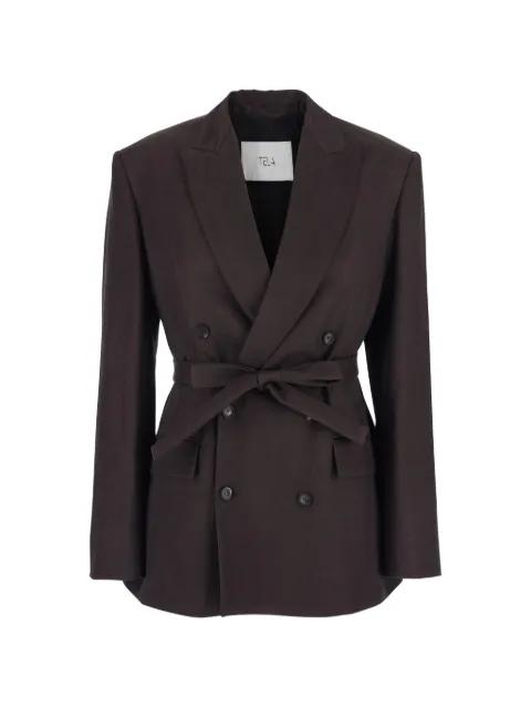 double-breasted belted blazer by TELA