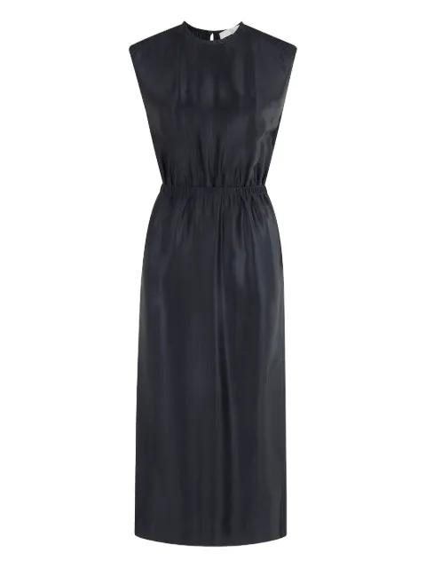 pinstripe shoulder-padded dress by TELA