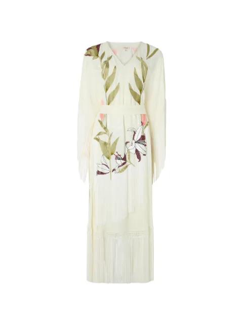 Madeline floral-embroidered fringed kaftan by TEMPERLEY LONDON