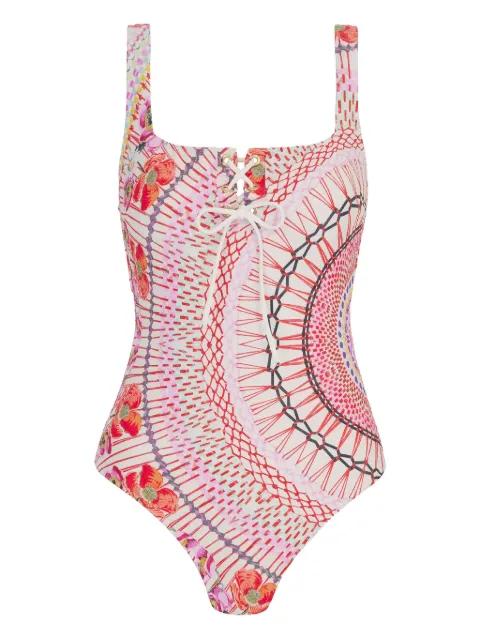 Pomegranate lace-up floral swimsuit by TEMPERLEY LONDON