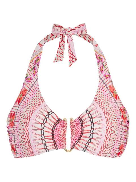 Pomegranate printed halterneck bikini top by TEMPERLEY LONDON