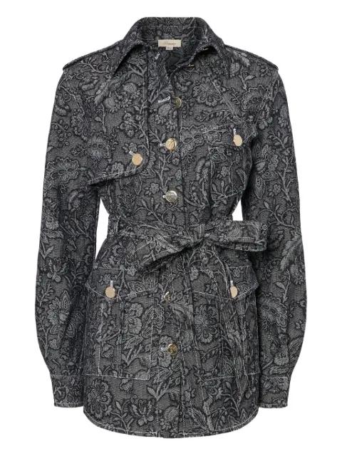 floral-print belted denim jacket by TEMPERLEY LONDON