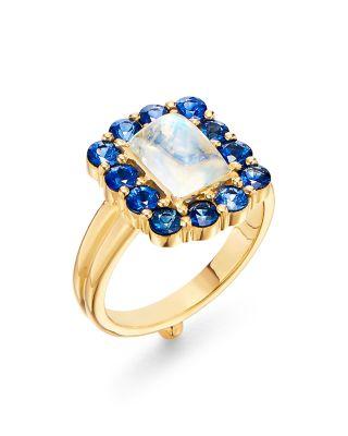 18K Yellow Gold Color Theory Moonstone & Blue Sapphire Ring by TEMPLE ST. CLAIR
