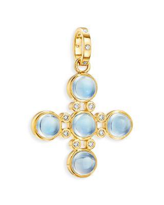 18K Yellow Gold FJ Blue Moonstone & Diamond Four Elements Cross Pendant by TEMPLE ST. CLAIR