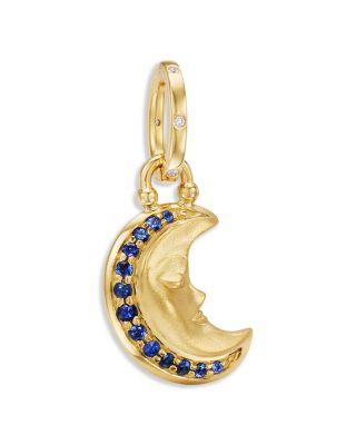 18K Yellow Gold FJ Blue Sapphire & Diamond Crescent Moon Pendant by TEMPLE ST. CLAIR
