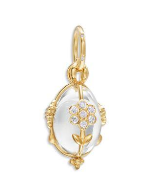 18K Yellow Gold FJ Crystal & Diamond Flower Amulet Pendant by TEMPLE ST. CLAIR