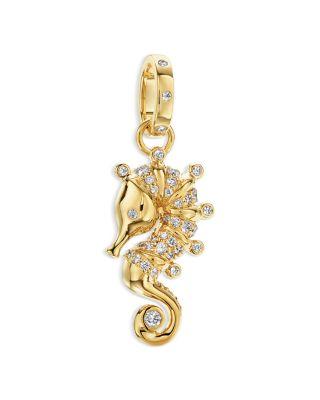 18K Yellow Gold FJ Diamond Seahorse Pendant by TEMPLE ST. CLAIR