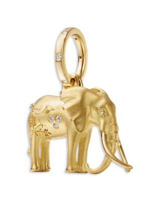 18K Yellow Gold FJ Diamond Tembo Elephant Pendant by TEMPLE ST. CLAIR