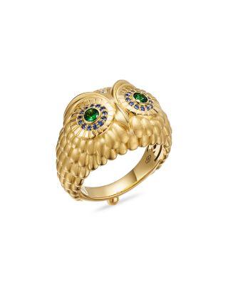 18K Yellow Gold FJ Tsavorite & Blue Sapphire Athena Owl Ring by TEMPLE ST. CLAIR 18K Yellow Gold FJ Tsavorite & Blue Sapphire Athena Owl Ring by TEMPLE ST. CLAIR