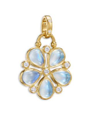 18K Yellow Gold Royal Moonstone & Diamond Flower Pendant by TEMPLE ST. CLAIR