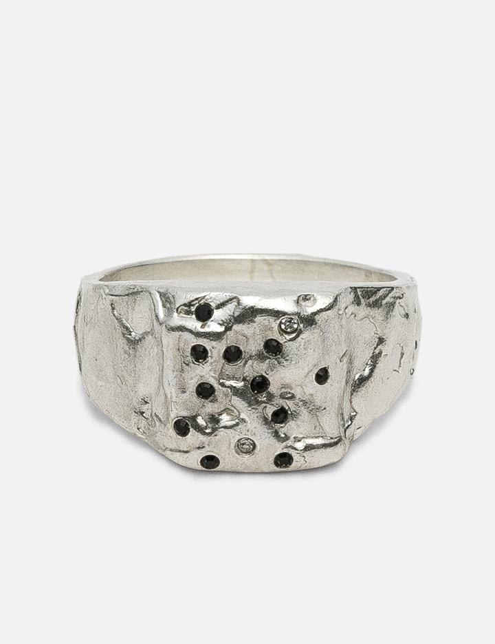 Matte Pinky Ring With Black Swarovski by TEN ANTENNAS