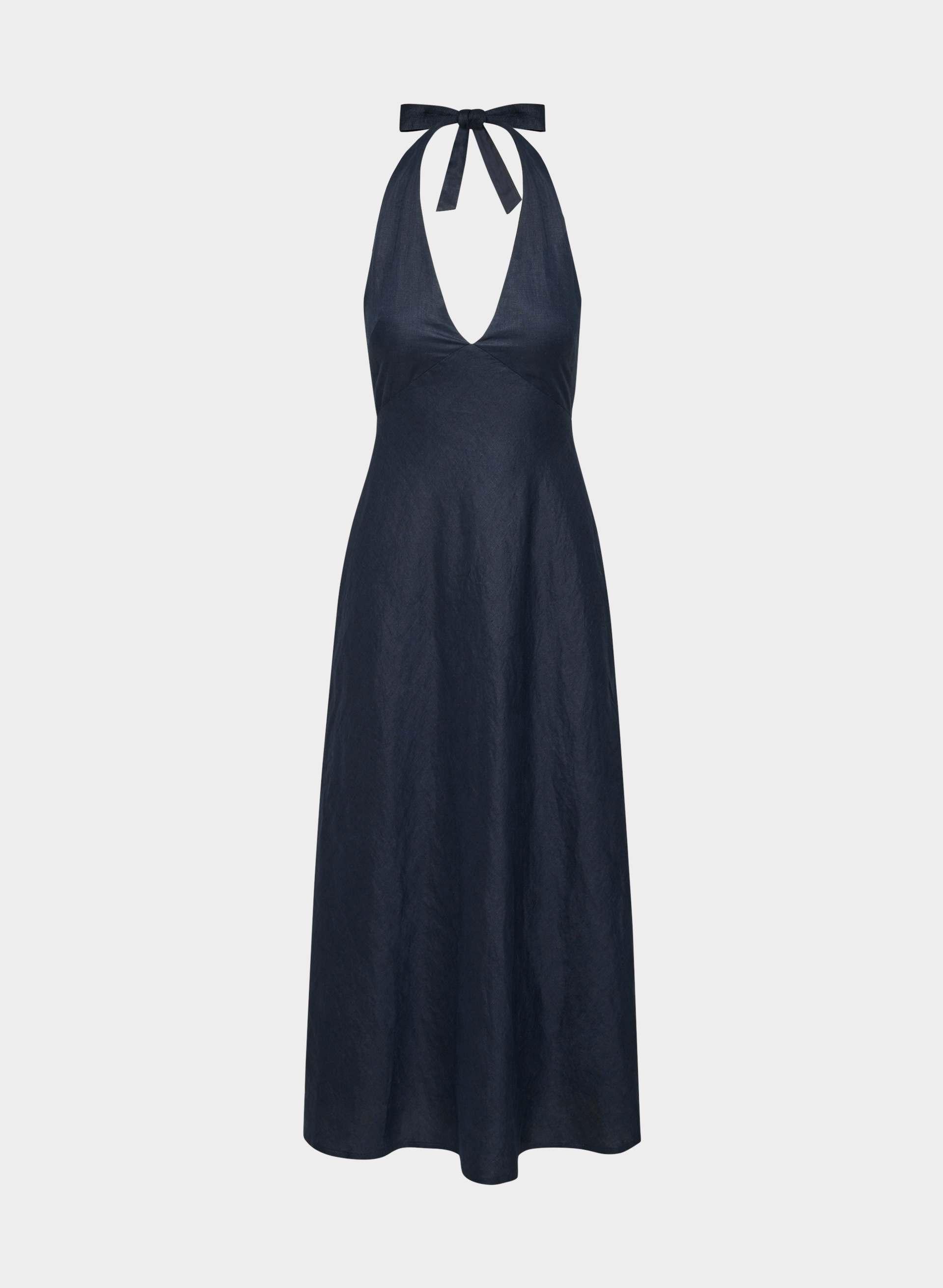 NIGHTSCAPE LINEN HALTER DRESS by TEN