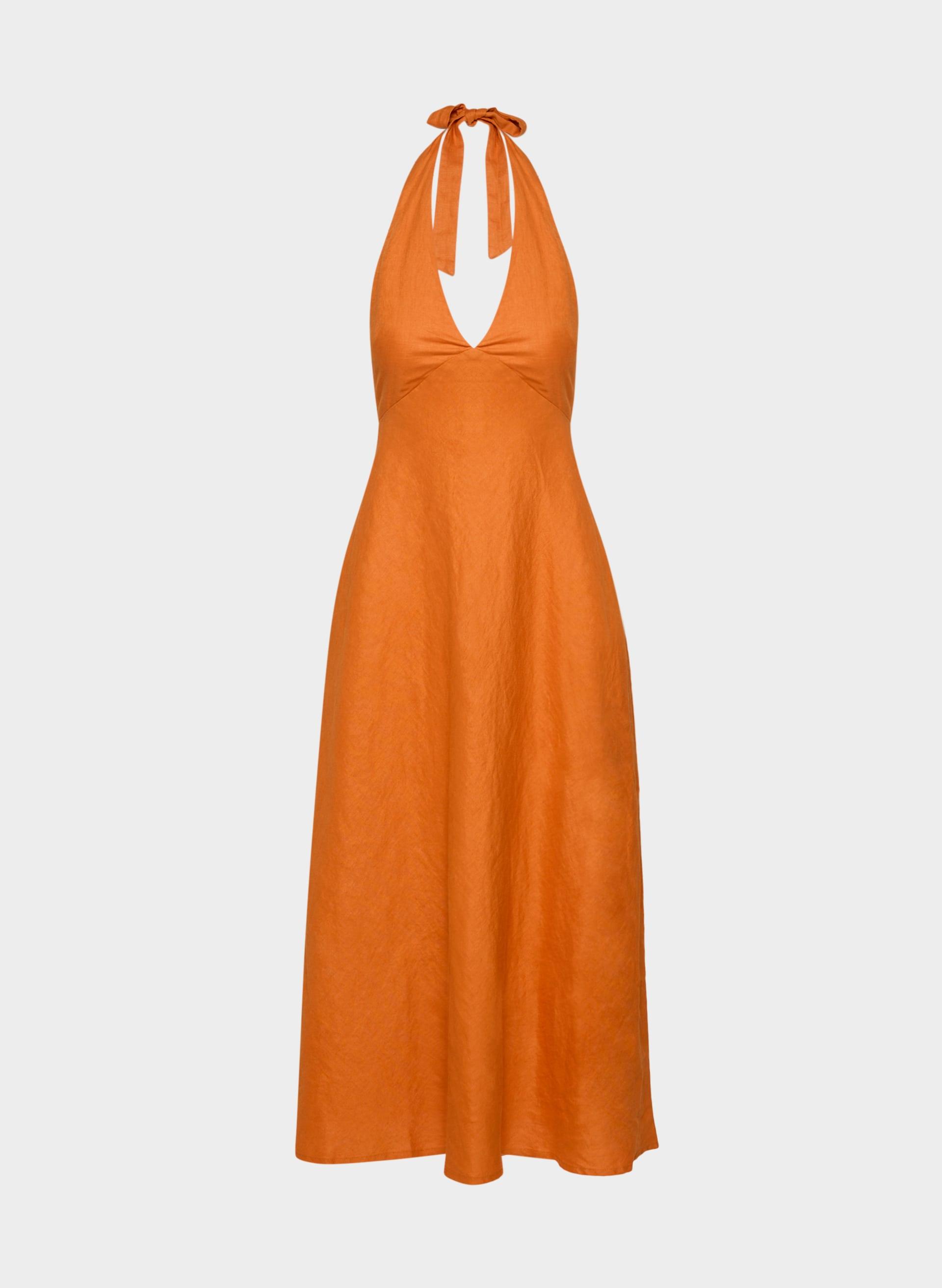 NIGHTSCAPE LINEN HALTER DRESS by TEN