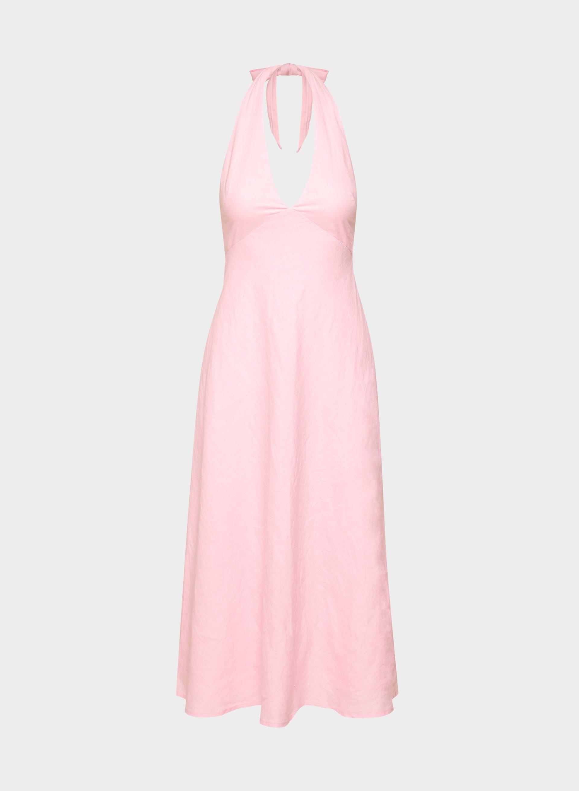 NIGHTSCAPE LINEN HALTER DRESS by TEN