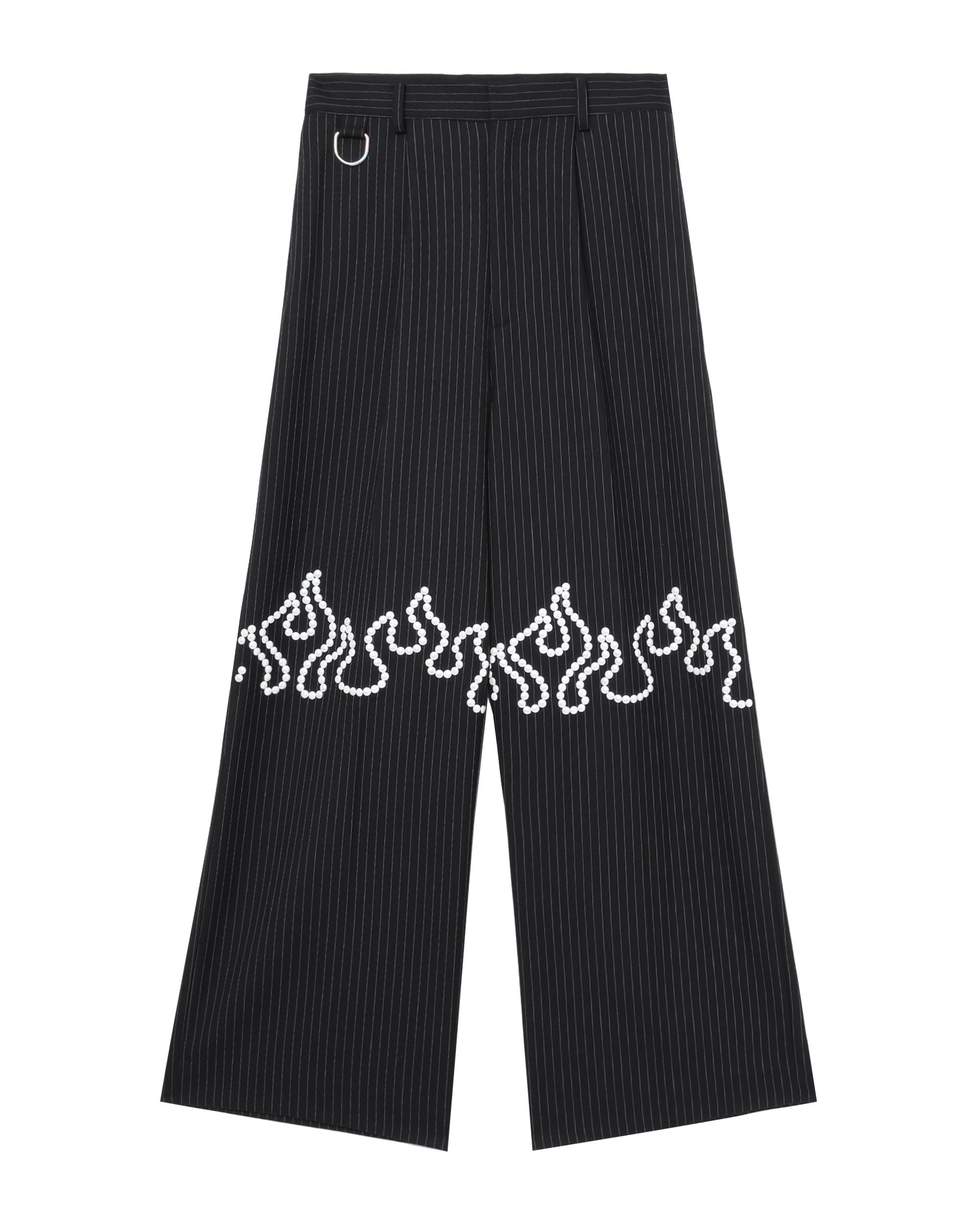 Flame embroidered pinstripe pants by TENDER PERSON