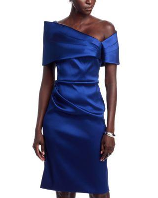Asymmetric Neck Taffeta Dress by TERI JON BY RICKIE FREEMAN