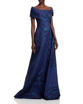 Asymmetrical Jacquard Gown by TERI JON BY RICKIE FREEMAN