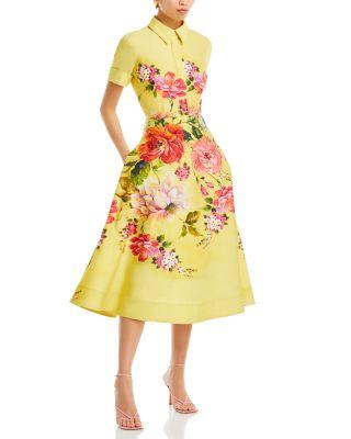 Bold Floral Print Shirt Midi Dress by TERI JON BY RICKIE FREEMAN