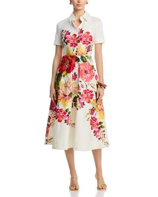 Bold Floral Print Shirt Midi Dress by TERI JON BY RICKIE FREEMAN