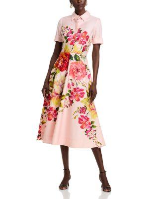 Bold Floral Print Shirt Midi Dress by TERI JON BY RICKIE FREEMAN