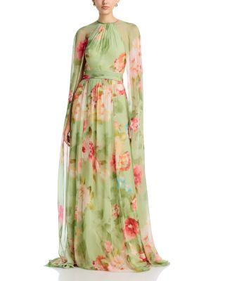 Chiffon Floral Cape Gown by TERI JON BY RICKIE FREEMAN
