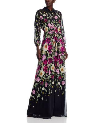 Chiffon Floral Print Shirt Waist Maxi Dress by TERI JON BY RICKIE FREEMAN