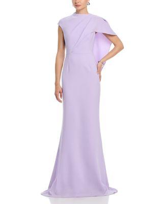 Crepe Asymmetrical Side Drape Cape Gown by TERI JON BY RICKIE FREEMAN