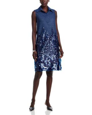 Denim Paillette Dress by TERI JON BY RICKIE FREEMAN