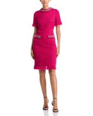 Embellished Tweed Sheath Dress by TERI JON BY RICKIE FREEMAN