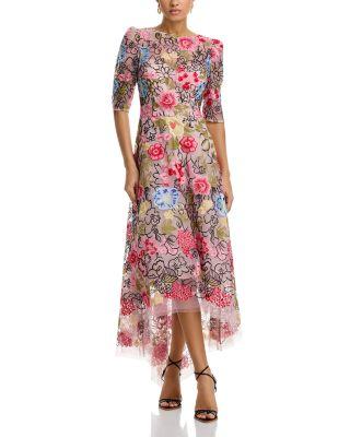 Embroidered Floral High Low Fit and Flare Dress by TERI JON BY RICKIE FREEMAN