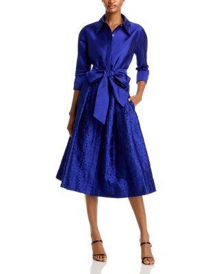 Embroidered Sash Belt Shirt Dress by TERI JON BY RICKIE FREEMAN