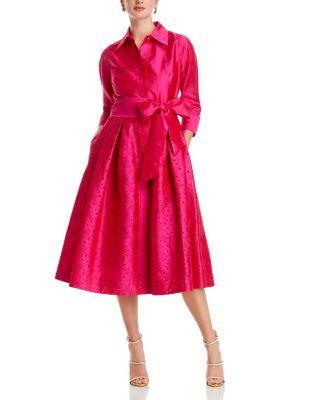 Embroidered Sash Belt Shirt Dress by TERI JON BY RICKIE FREEMAN