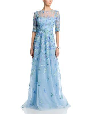 Embroidered Tulle Elbow Sleeve Gown by TERI JON BY RICKIE FREEMAN