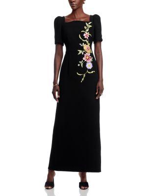 Floral Appliqu&eacute; Crepe Gown by TERI JON BY RICKIE FREEMAN