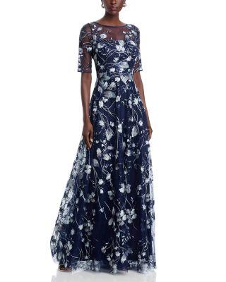 Floral Embroidered Gown by TERI JON BY RICKIE FREEMAN