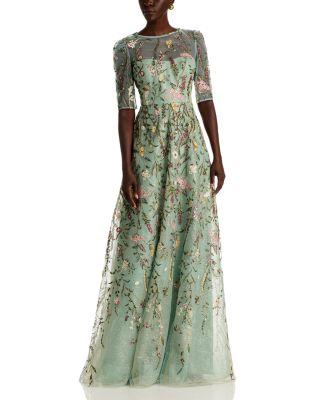 Floral Embroidered Tulle Elbow Sleeve Gown by TERI JON BY RICKIE FREEMAN