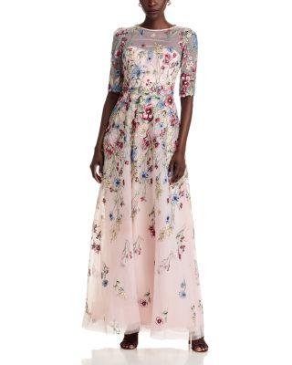 Floral Embroidered Tulle Gown by TERI JON BY RICKIE FREEMAN