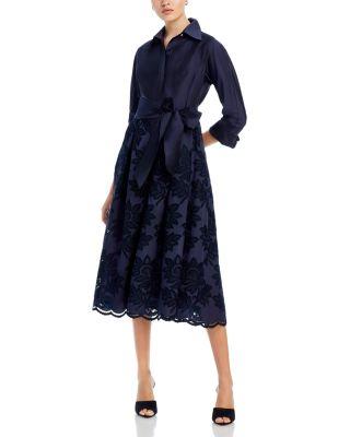 Floral Eyelet Collared Midi Dress by TERI JON BY RICKIE FREEMAN