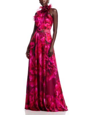 Floral Organza Halter Gown by TERI JON BY RICKIE FREEMAN