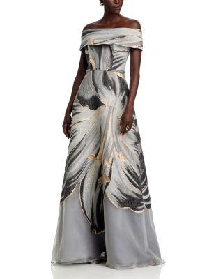 Jacquard Off The Shoulder Gown by TERI JON BY RICKIE FREEMAN