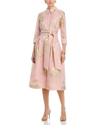 Metallic Floral Jacquard Shirt Dress by TERI JON BY RICKIE FREEMAN