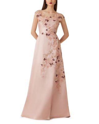 Metallic Jacquard Mesh Yoke Bead Lace Appliqu&eacute; Gown by TERI JON BY RICKIE FREEMAN