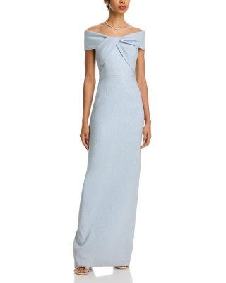 Metallic Jacquard Off-the-Shoulder Gown by TERI JON BY RICKIE FREEMAN