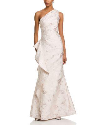 Metallic Jacquard One-Shoulder Gown by TERI JON BY RICKIE FREEMAN