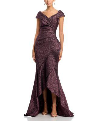 Metallic Jacquard Ruffle Gown by TERI JON BY RICKIE FREEMAN
