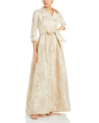 Metallic Jacquard Shirt Dress Gown by TERI JON BY RICKIE FREEMAN