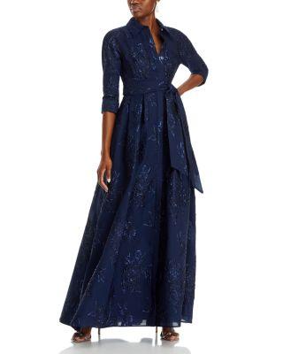 Metallic Jacquard Shirt Dress Gown by TERI JON BY RICKIE FREEMAN