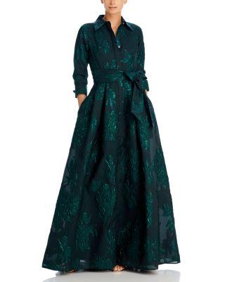 Metallic Jacquard Shirt Dress Gown by TERI JON BY RICKIE FREEMAN