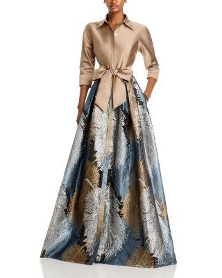 Metallic Jacquard Shirt Dress Gown by TERI JON BY RICKIE FREEMAN