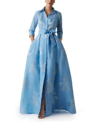 Metallic Jacquard Shirt Waist Gown by TERI JON BY RICKIE FREEMAN